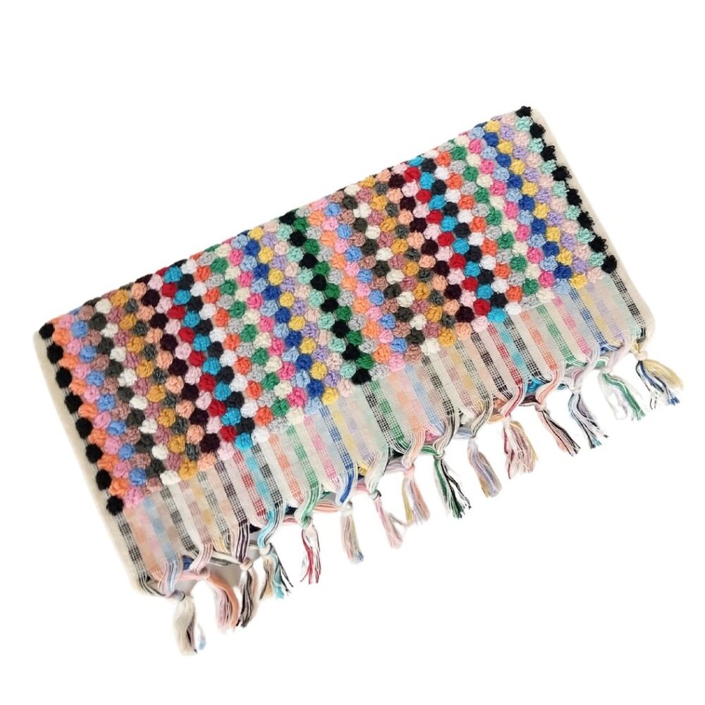 Rainbow Double Sided Pom Pom Turkish Hand Towel - Picture 2 of 6
